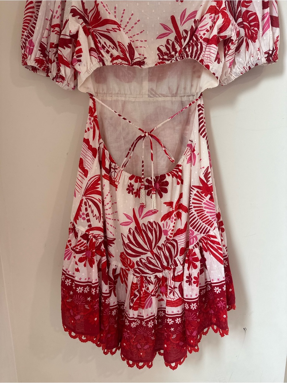 Farm Rio Tropical Floral Open Back Cotton Midi Dress Red Pink Size M Resort - Picture 9 of 12
